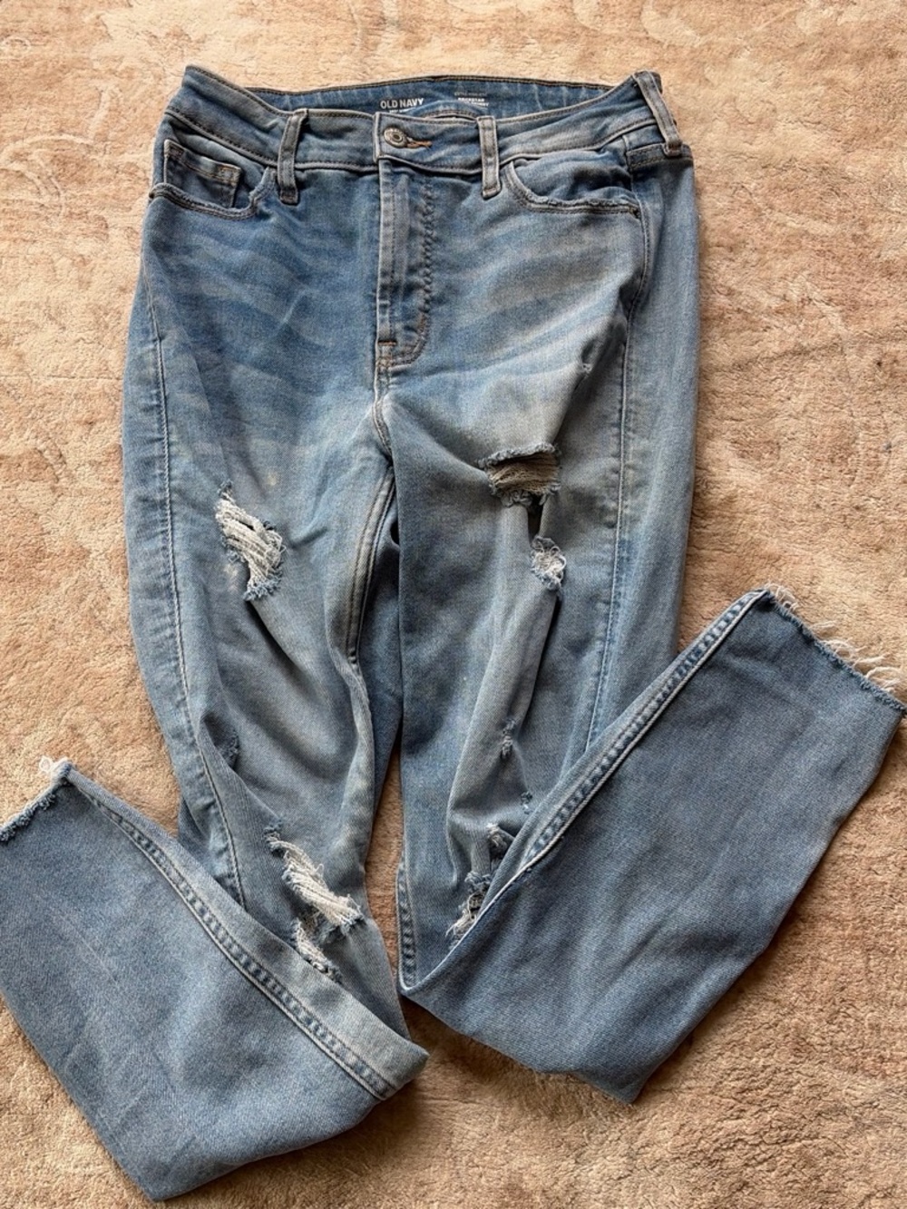 Old Navy Women's Light Blue Ripped Super Skinny Jeans